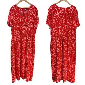 Lane Bryant Button Front Floral Maxi Dress Size 24 Red Cottagecore Modest NEW